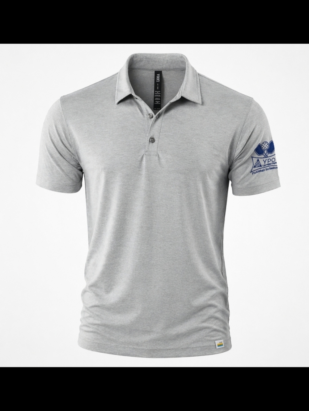 Vuori L Gray Performance Polo Shirt Pickleball Invitational Stretch Athleisure